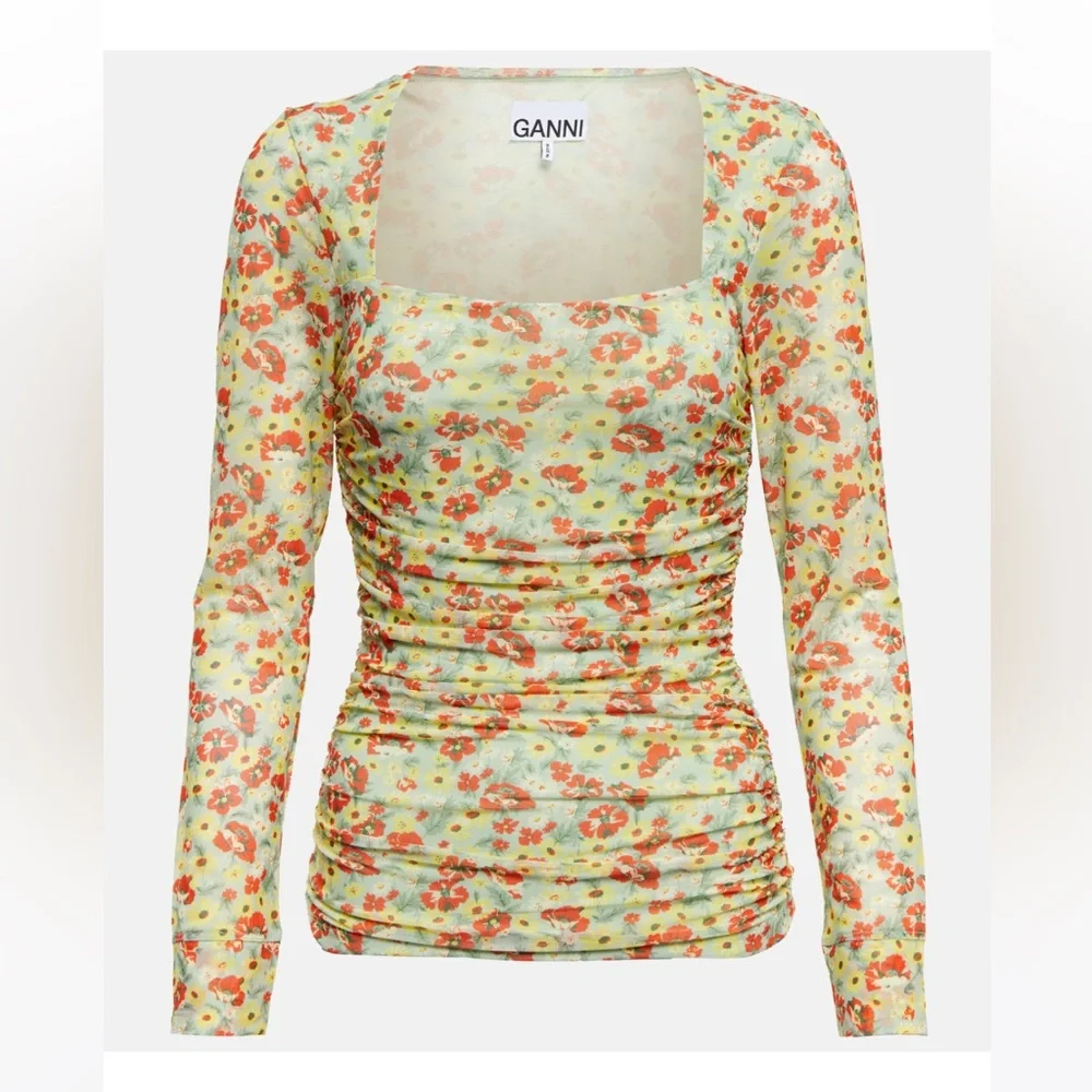 Ganni Floral Print Mesh Top - Picture 2 of 3